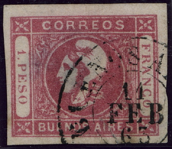 2. Auflage 1862, 1 Peso rot, klarer Druck