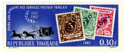 Ausgabe von Togo mit deutschen Kolonialmarken als Motiv
