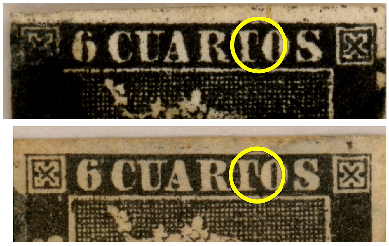 Typen I und II der 6 Cuartos 1850