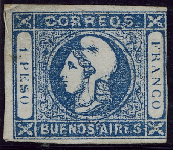 1. Auflage 1859, 1 Peso blau, unscharfer Druck