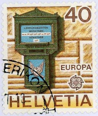 Basler Briefkasten auf schweizerischer Europa-Marke