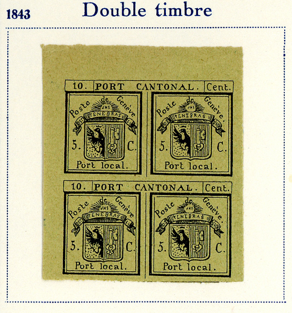 Kanton Genf, erste Ausgabe: Senkrechtes Paar der Doppelgenf, Fournier-Kopie