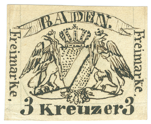 Essai zur Wappenausgabe 1860, 1. Entwurf