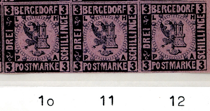 Bergedorf: Die Umdrucktypen 10 bis 12 des Neudrucks IV von 1888, Michel Nr. 4