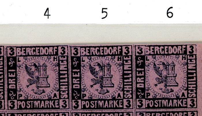 Bergedorf: Die Umdrucktypen 4 bis 6 des Neudrucks IV von 1888, Michel Nr. 4