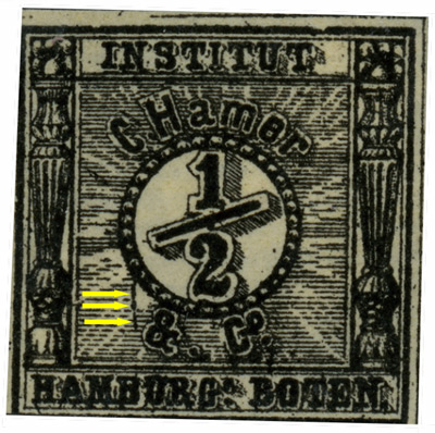 Hamburger Boteninstitute, C. Hamer & Co.: Kennzeichen der Neudrucke der 1/2 Schilling-Marke
