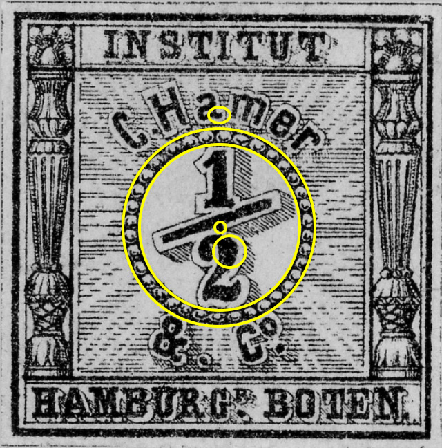 Hamburger Boteninstitute, C. Hamer & Co.: Kennzeichen der Originale der 1/2 Schilling-Marke