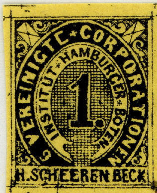 Hamburger Boteninstitute, H. Scheerenbeck, 3. Ausgabe, 1 Schilling, Fälschung Dieks 1