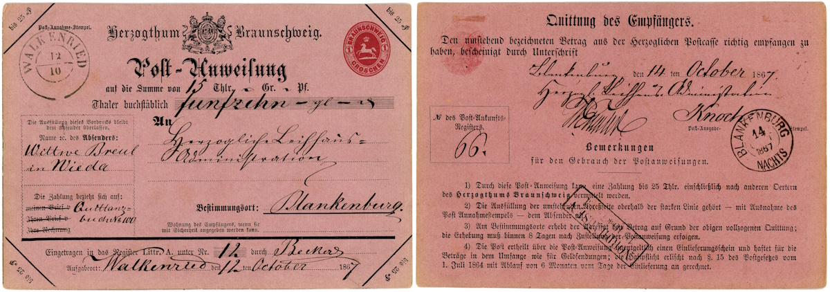 Postanweisung Braunschweig