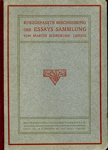 Reinheimer: Kurzgefasste Beschreibung der Essays-Sammlung von Martin Schröder, Leipzig