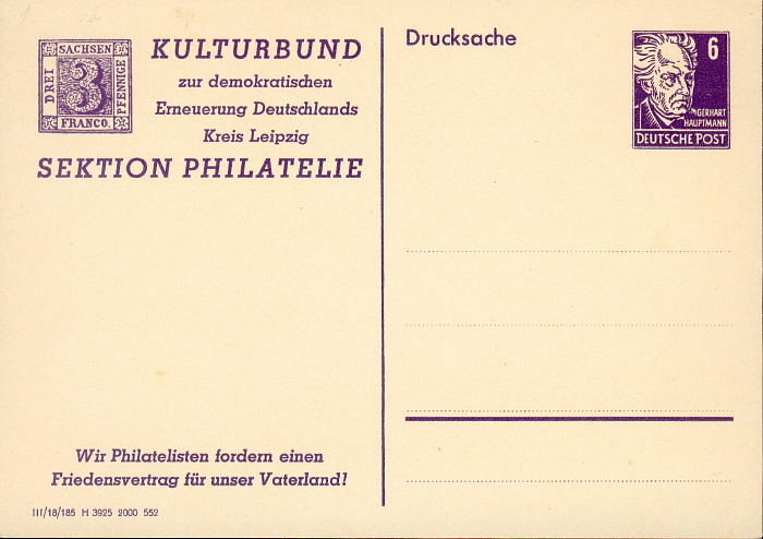 Privatpostkarte DDR mit Sachsen Nr. 1 als Motiv